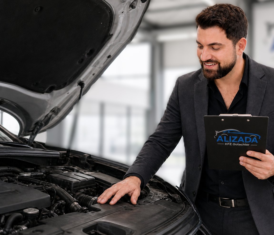 Technische Fahrzeugbegutachtung im Motorraum durch zertifizierten Sachverständigen